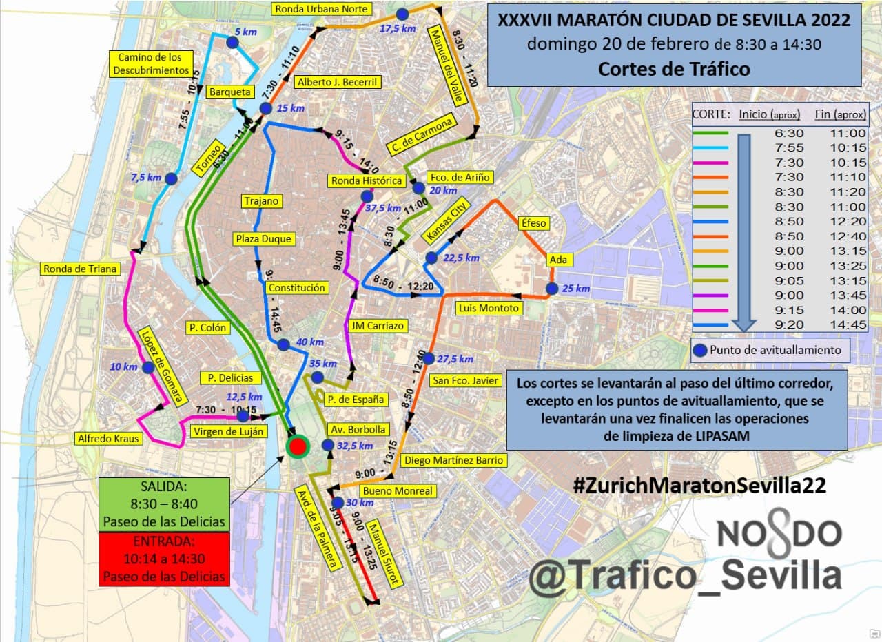 Mapa tráfico Maratón Sevilla 2022